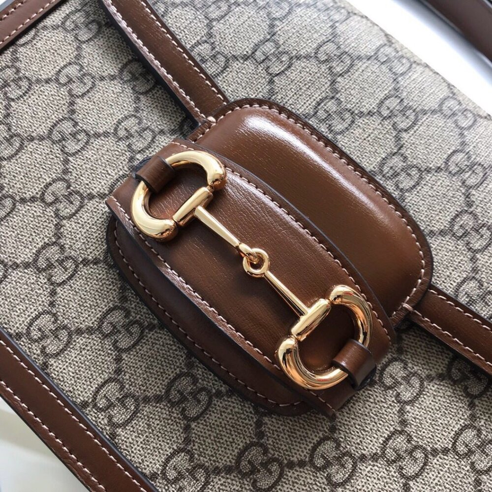 mint condition GUCCI 1955 HORSEBIT SHOULDER BAG GG supreme/brown - Picture 5 of 9
